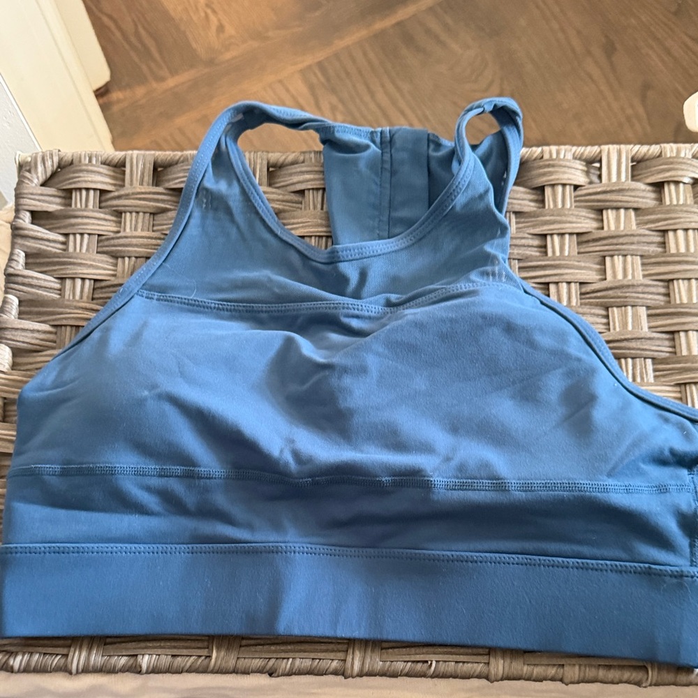 High-Neck Blue Support Sports Bra for Low-Impact Activities